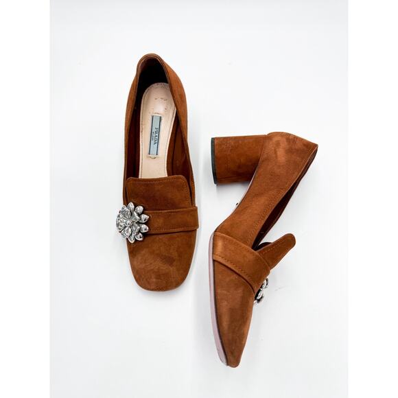 Prada Ornament-Embellished Suede Loafer Pump 37 w/ box and dustbag - Picture 6 of 11
